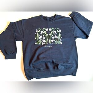 Nearly New Navy Blue Art Nouveau Snowdrops Print, X-Large